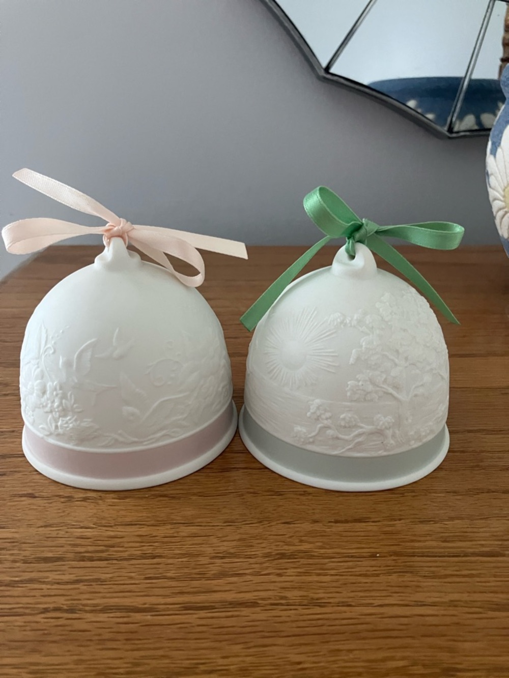 Lladro bundle of 2 porcelain bells spring & summer flowers sailboats